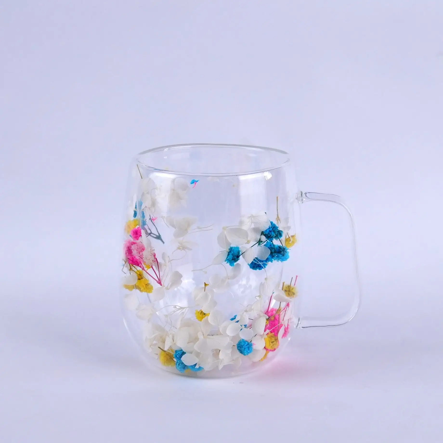 

Floral Dry Flowers Cup Simple Heat Resistant Double Wall Glass Cup INS Trends High Borosilicate Glass Tea Coffee Cups