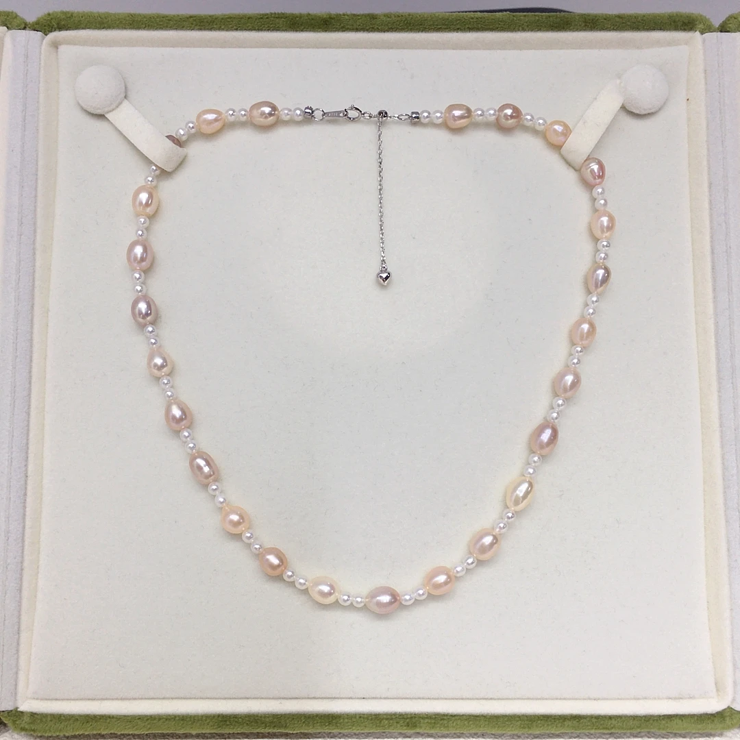 

Natural freshwater pearl necklace handmade niche high-end design versatile mixed color collarbone chain necklace S925 pure s