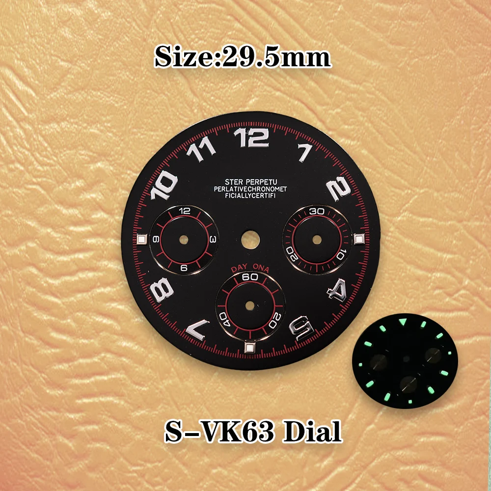 29.5mm S Dial DTN Panda VK63 Dial Suitable for VK63 Quartz Movement Green Luminous Watch Modification Accessories