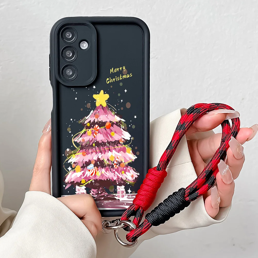 Phone Case for Samsung A54 34 24 14 55 35 25 73 53 33 23 51 31 72 52 32 22 13 12 06 16 Christmas Tree Wrist Chain Lanyard Cover