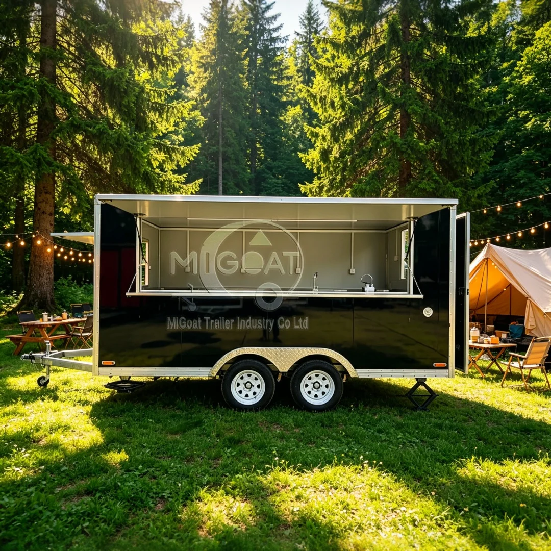 Black Tandem Axle Mobile Food Trailer  Commercial Food Cart For Night Market Bazaar Outdoor Mobile Catering Business