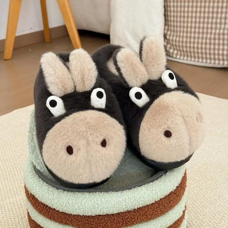 ليتل حمار الكرتون أفخم نعال من القطن الإناث الشتاء لطيف زوجين المنزل الدافئة لينة أسفل الأحذية المضادة للانزلاق ماوماو النعال الذكور