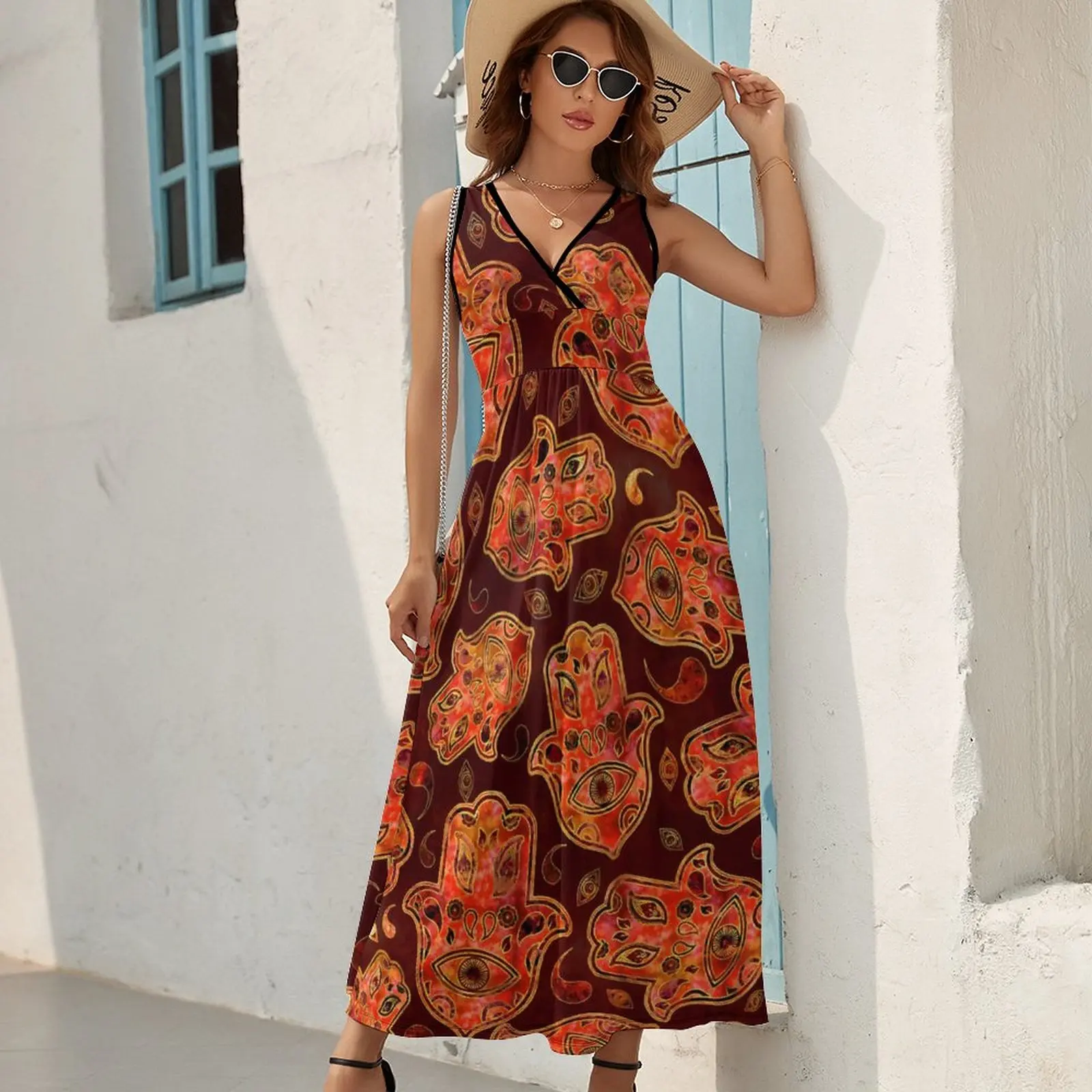 Hamsa Hand Dress Hand of Fatima Street Fashion Boho Beach abiti lunghi femminile Kawaii Pattern Maxi Dress Idea regalo