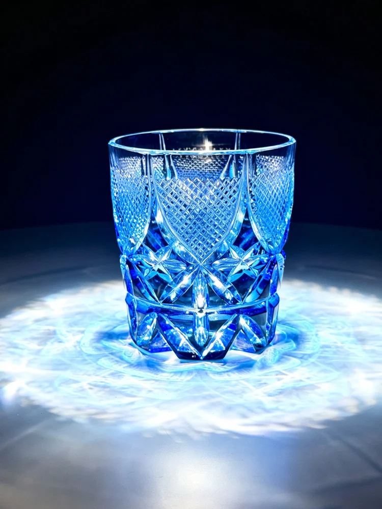 Hand Blown Starfish Crystal Whisky Glass Sapphire Edo Kiriko Cut Rocks Glasses Japanese-Inspired Luxury Lowball Cup Dropshipping