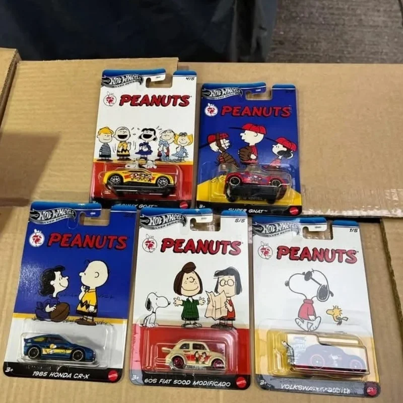 

New Hot Wheels Silver Series 75th Peanuts Snoopy Volkswagen Beetle Super Gnat Honda Bully Goat 1/64 Diecast Model Car Toy Gifts