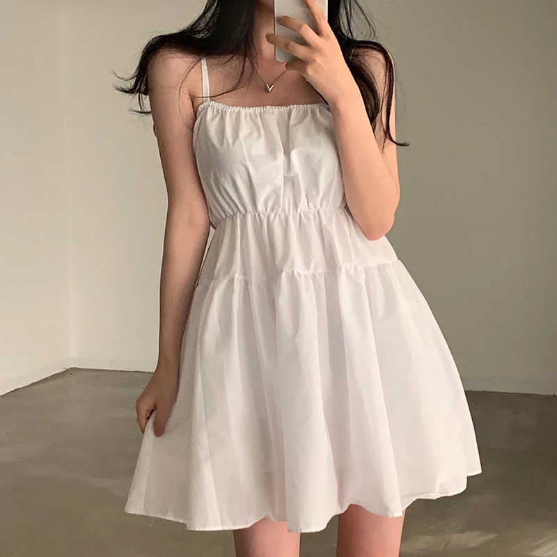 세련된 화이트 첫사랑 원 숄더 드레스 여성 여름 슬리밍 짧은 치마 하이 웨이스트 한국 스타일 통근 기타