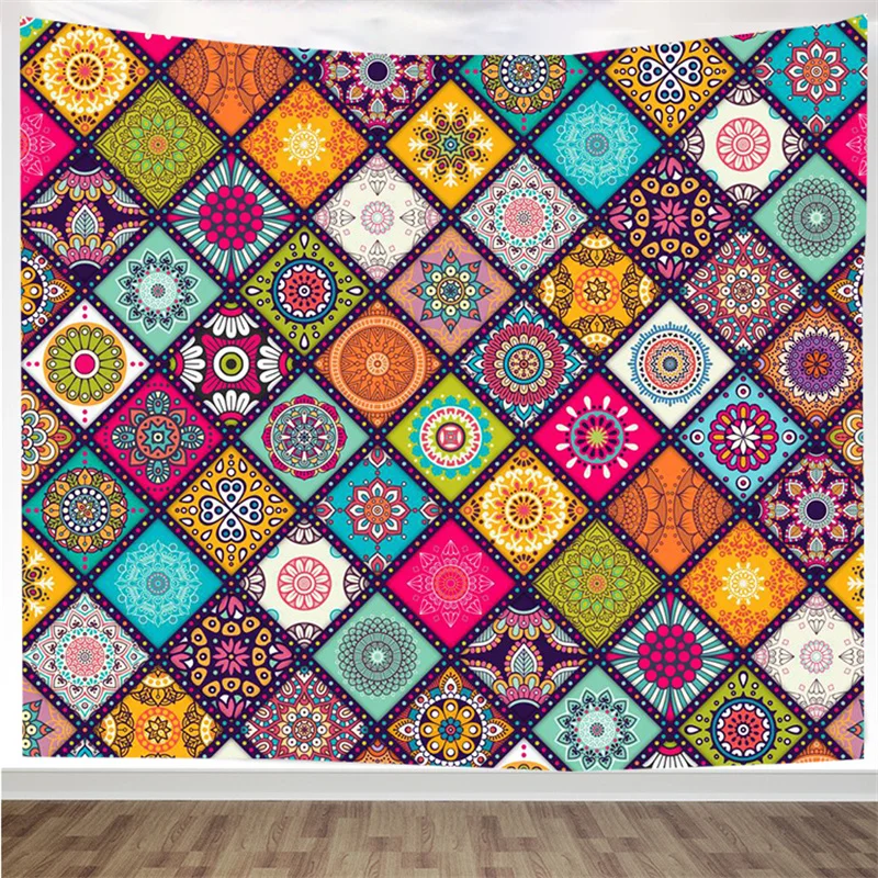 Vintage Ethnic Mandala Tapestry Purple Bohemian Wall Tapestry Kawaii Printed Home Room Decor Tapestry