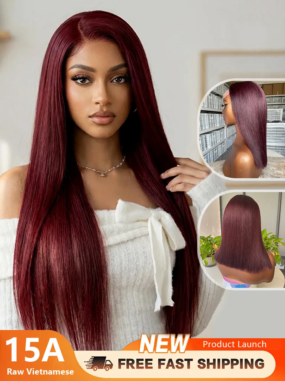 

Готовый к носке парик 5X5 без клея # Цветной парик-боб из 100% натуральных вьетнамских волос 99J Burgundy, 13x4, 13x6, 15A, с кружевным фронтом, распродажа