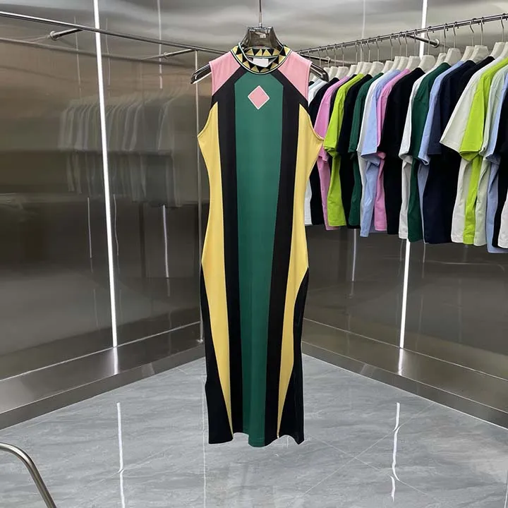 

2026 Top Quality Casinoblank Paris Color Blocking Women Slim Bodycon Dress Outwear Ladies Sleeveless Long Dress