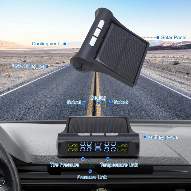 K01 TPMS Solar Sensor Intelligence Wireless Tire Pressure Monitoring System Auto Security Alarm Device With 4 Sensors 5
