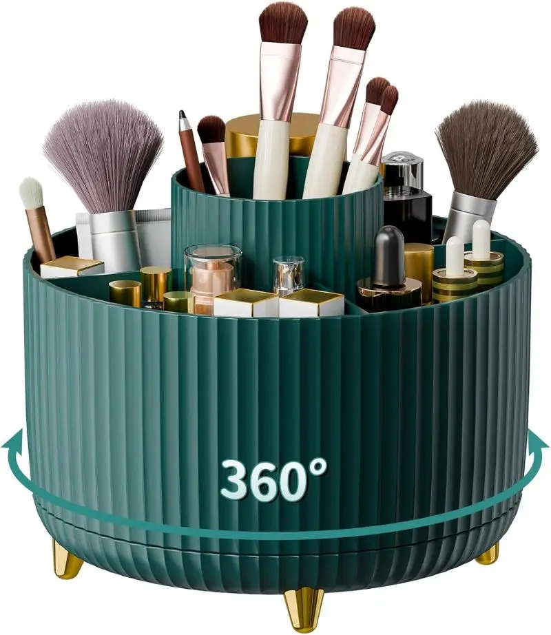 360° Rotate Makeup Brush Holder Organizer 5 Slot Multi-Purpose Desktop Storage Cup Holder Organizers Storage for Vanity Bathroom