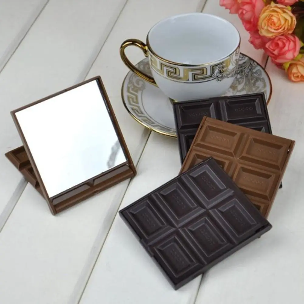 Miroirs compacts décoratifs carrés en forme de chocolat pour femmes, miroir de courtoisie portable, format de voyage Kawaii