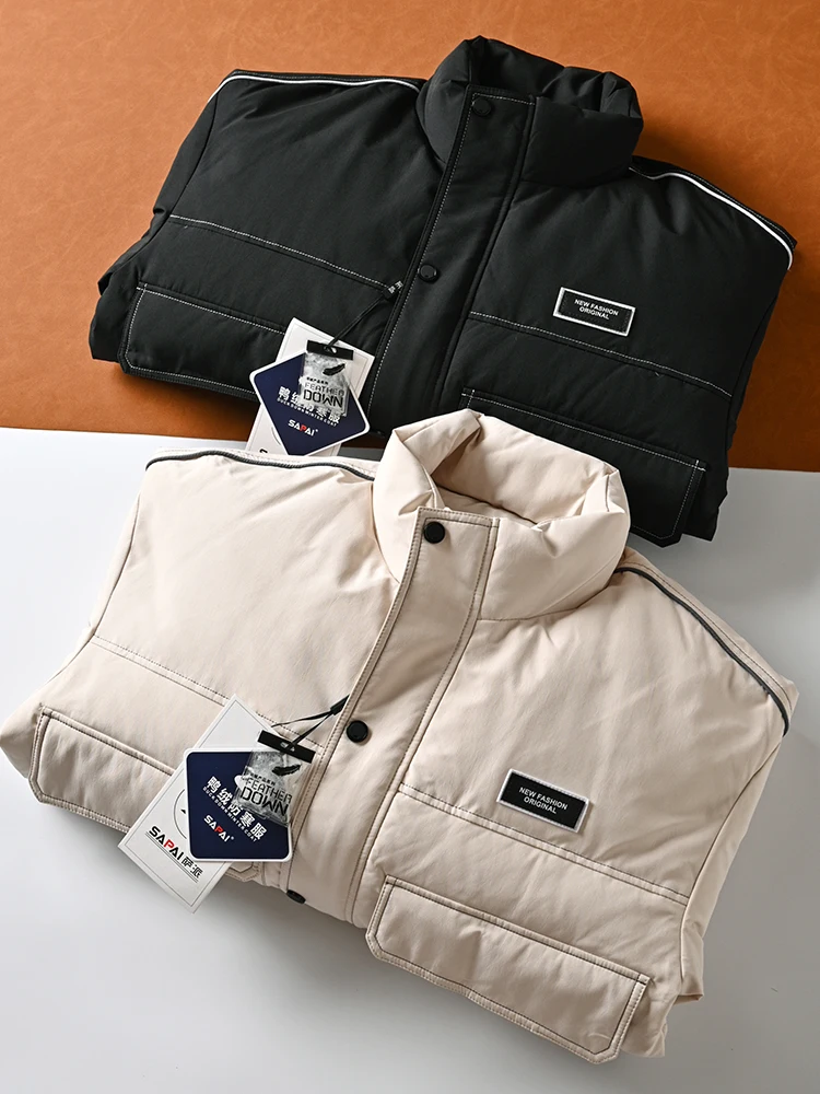 

Свободный крой, мужская пуховая куртка с воротником-стойкой, повседневное белое пуховое пальто Du, модная городская мужская одежда, зимняя верхняя одежда