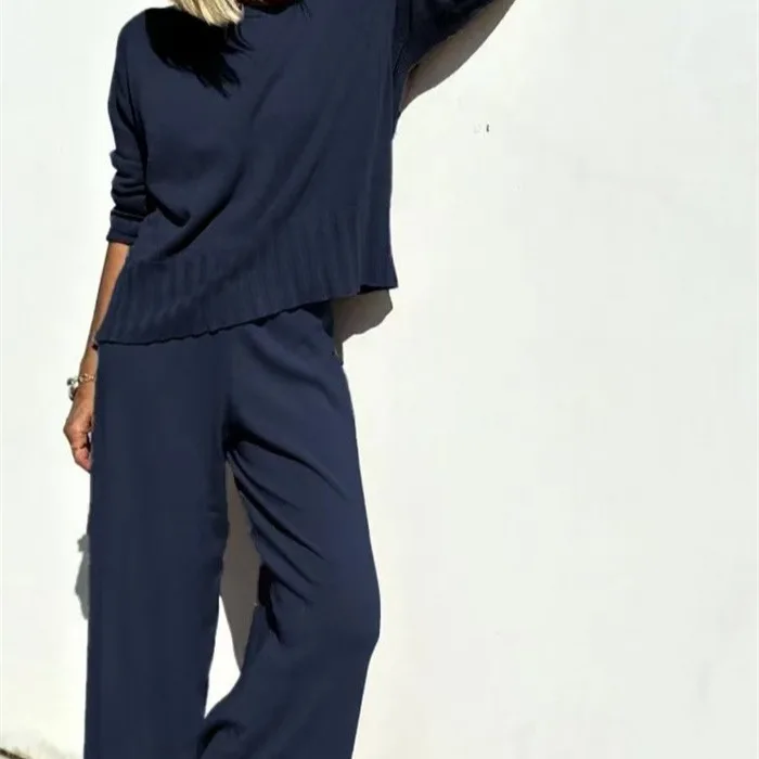 Casual Knit Wide Leg Pants Set - alternate angle