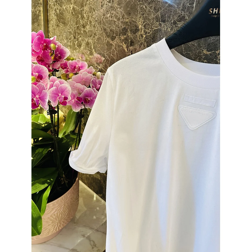 

Spring 2026 White T-irt with Soul Floral Many Soft Fibone Cuff Fre Layering Sle Cotton round Ne ort Sve T-irt