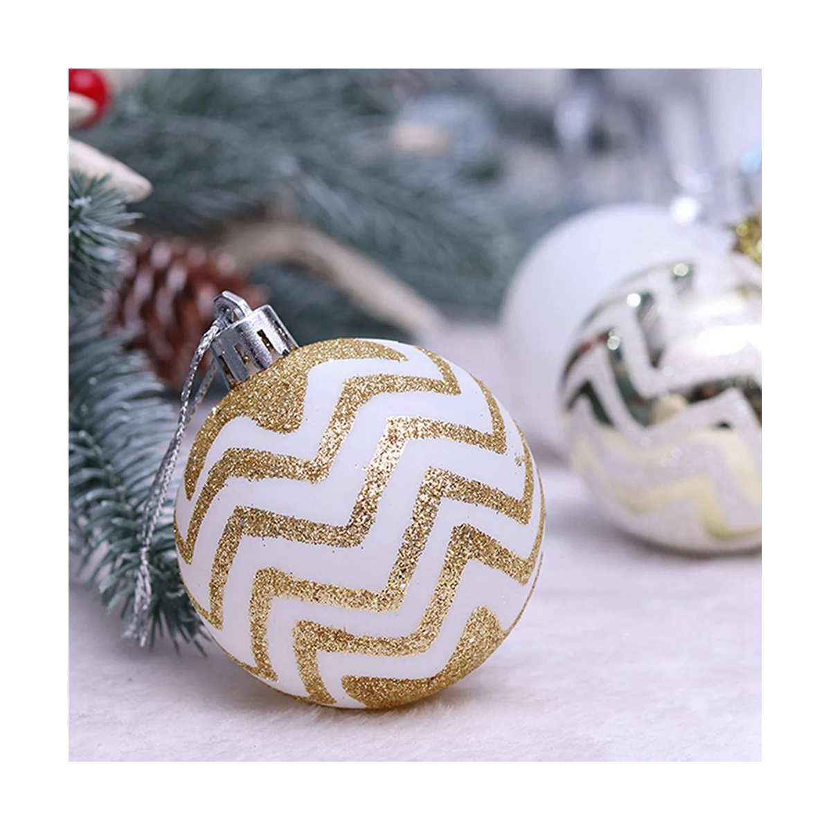 30PCS Christmas Balls ,60MM Gold&White Painted Shatterproof Festive Wedding Hanging Ornaments Christmas Trees Decoration