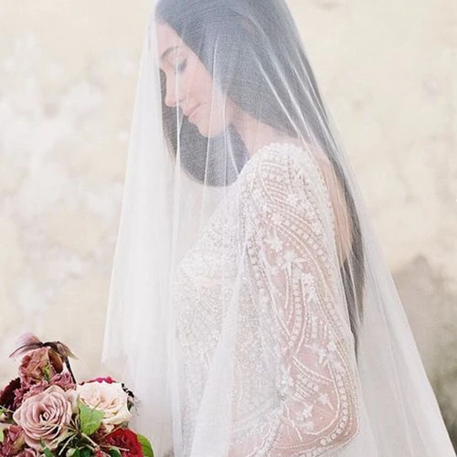 Imagen 2 del producto Velo de novia Simple de 1 capa, velo de novia para boda, velo para cubrir la cara, blanco marfil sin peine, accesorios de boda