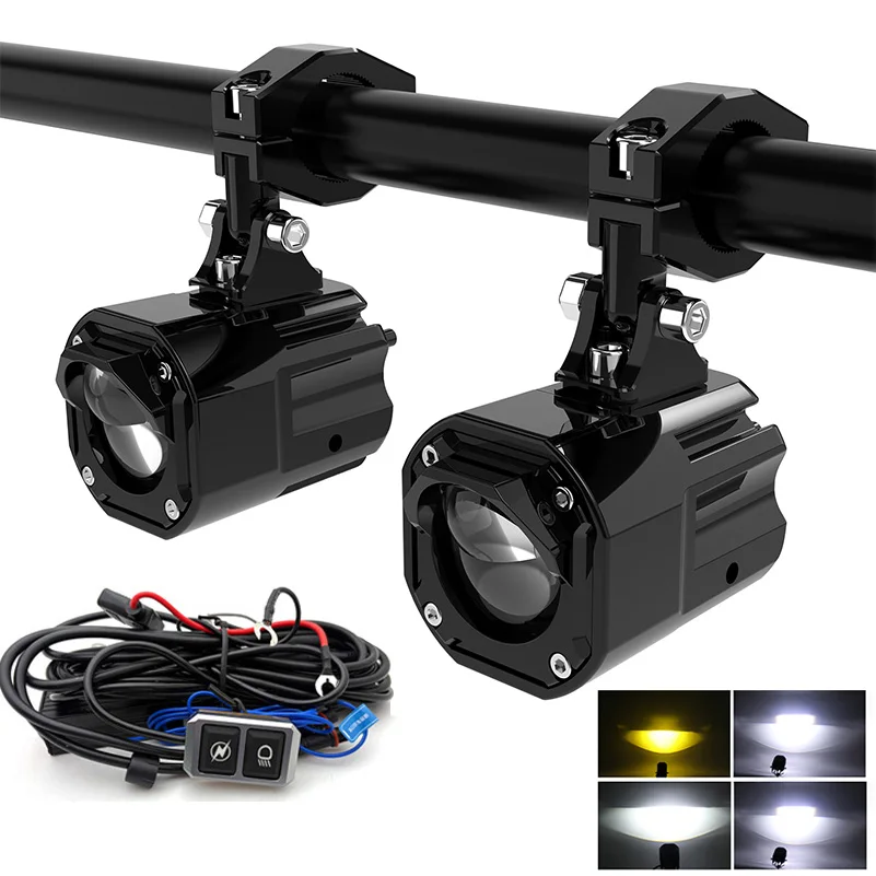 1set Motorcycle Headlight LED Auxiliary Lamp Flashing Spotlight High Low Beam +Wire switch For BMW Yamaha Honda Kawasaki.