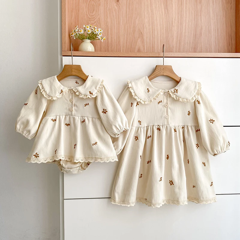 Baby-Mädchen-Stramplerkleid, langärmelig, mit Spitze, Peter-Pan-Kragen, Blumenstickerei, Baby-Overall, Frühling/Herbst, Kleidung für Kleinkinder, 0–24 Monate. – Detail 19