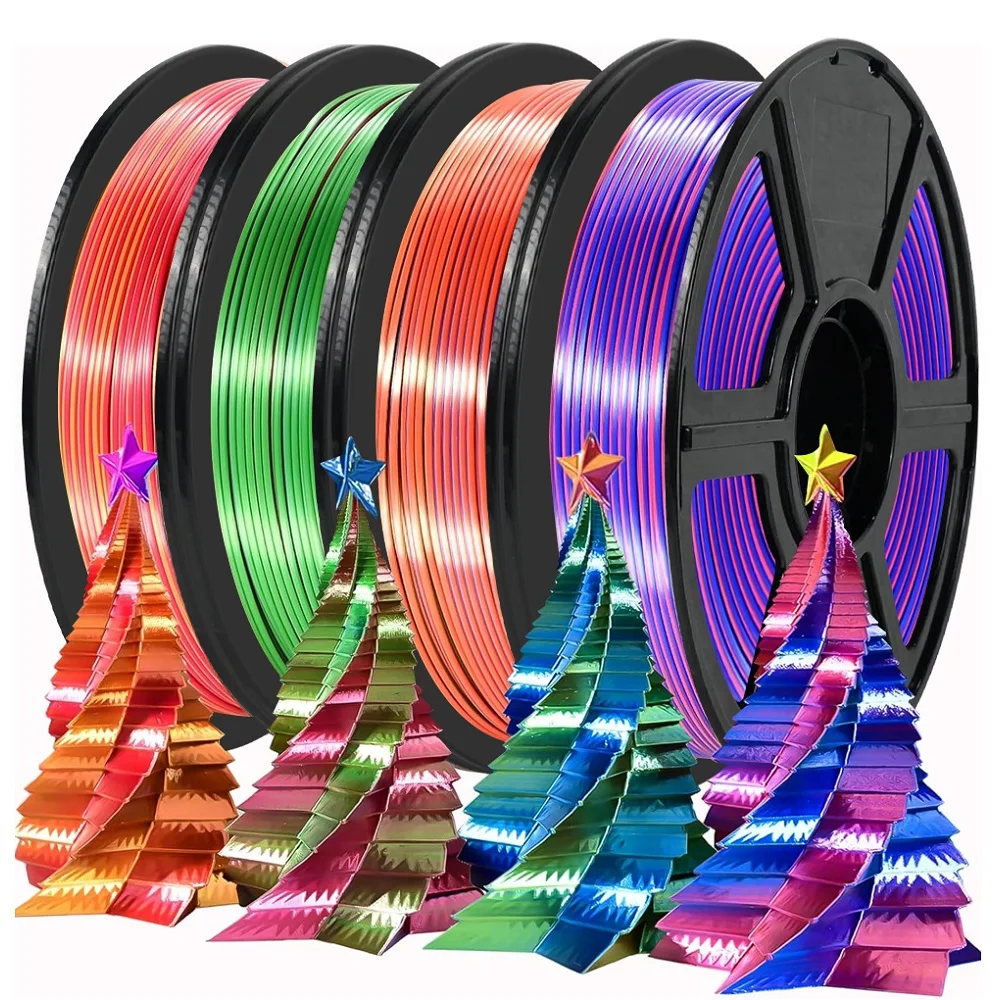 Dual Color Filament Silk PLA 1.75mm 1kg/500g/250g 3D Printer Materials Two Colors Filament PLA Red Black Green Gold Multi-pack