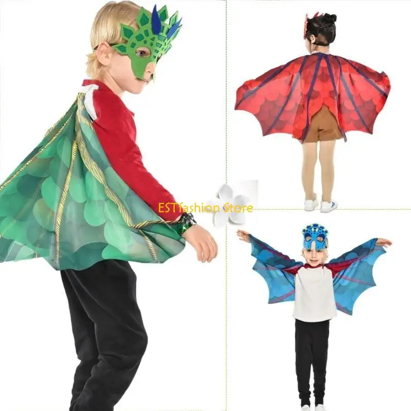 

Y5GC Kid Dinosaur Costume Dinosaur Wing Cloak and Mask Children Dragon Wing Cape
