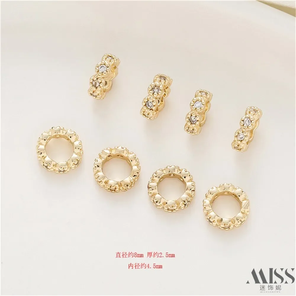 14K Gold-plated Zircon Crown Wreath Pearl Separated Running Ring Pendant DIY Handmade Bracelet Necklace Accessories