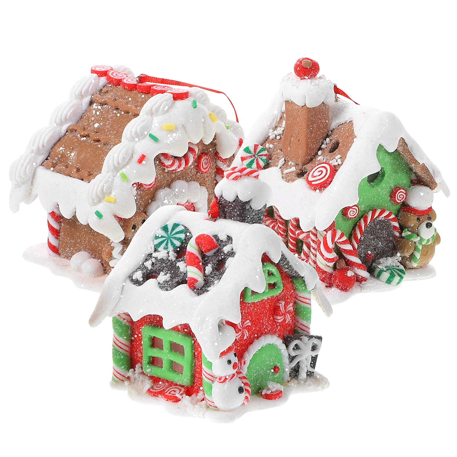 

3 Pcs Glowing Christmas House Chriatmas Pendant Decorations Resin Pendants Small Clay Dough Ornaments Luminous Folding