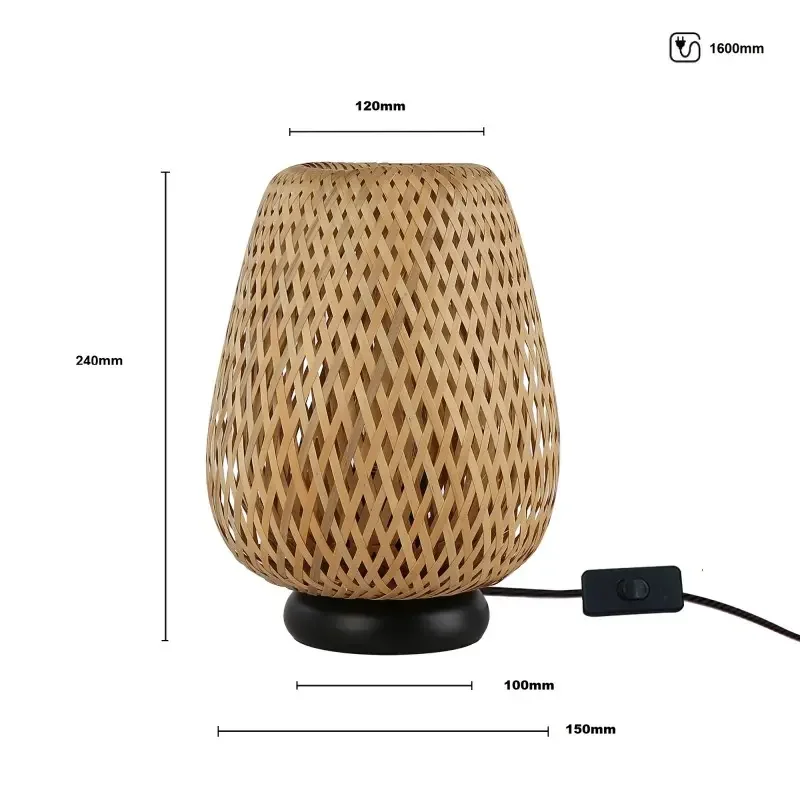 ALPINALUZ Wicker bamboo table lamp: Living room contemporary ambient light, Cable switch plug-in for bedroom and living room