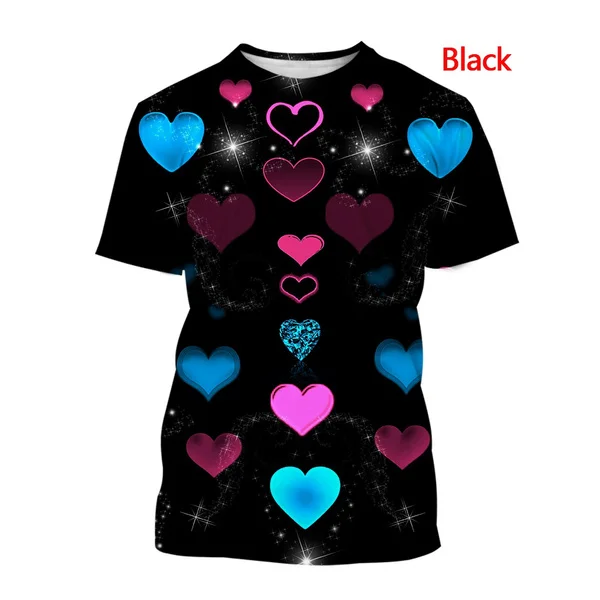 

New Ladies Fashion T-shirt Heart Print Short Sleeve Loose Ladies 3d T shirt