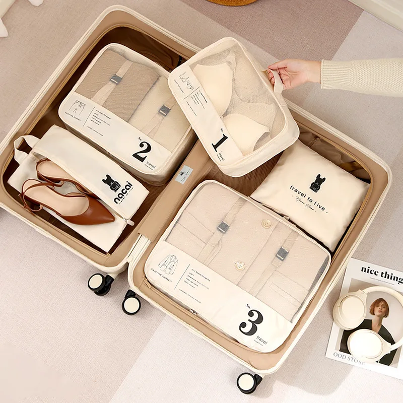 Conjunto de 7 Peças de Bolsas Organizadoras de Viagem para Roupas, Calçados e Artigos de Higiene Pessoal para Malas e Viagens de Negócios