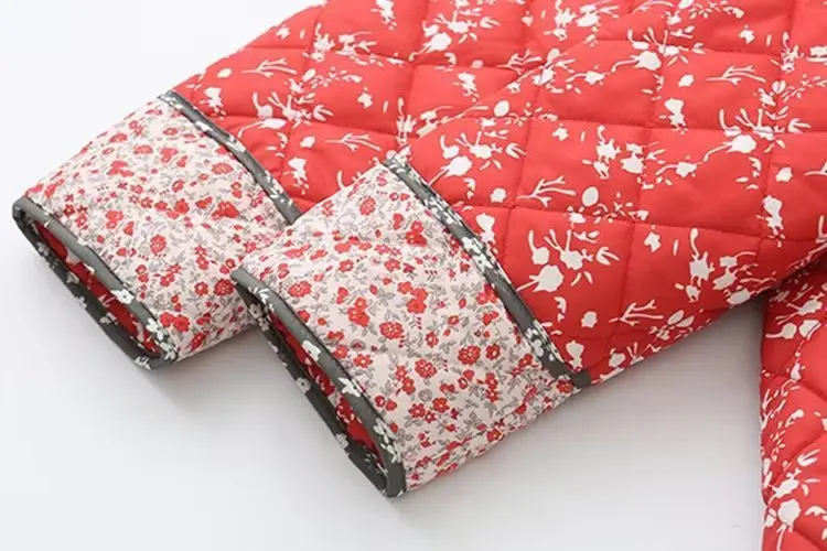 秋冬暖かいジャケットファッションシングルブレスト長袖パッチワーク花柄プリント綿パッド入りジャケットルーズカジュアルコート