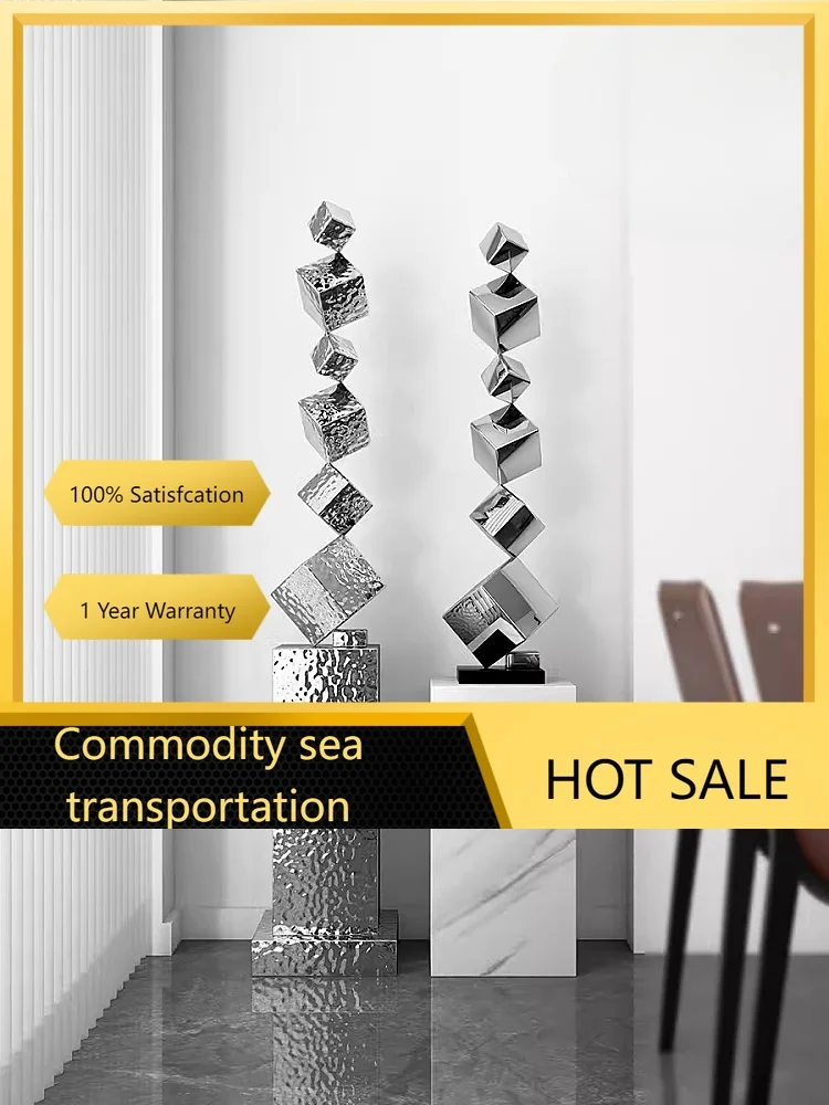 Nn Stainless Steel Water Ripple Cube Geometry Mirror Decoration, Hotel, Office, Porch, Home, Shop