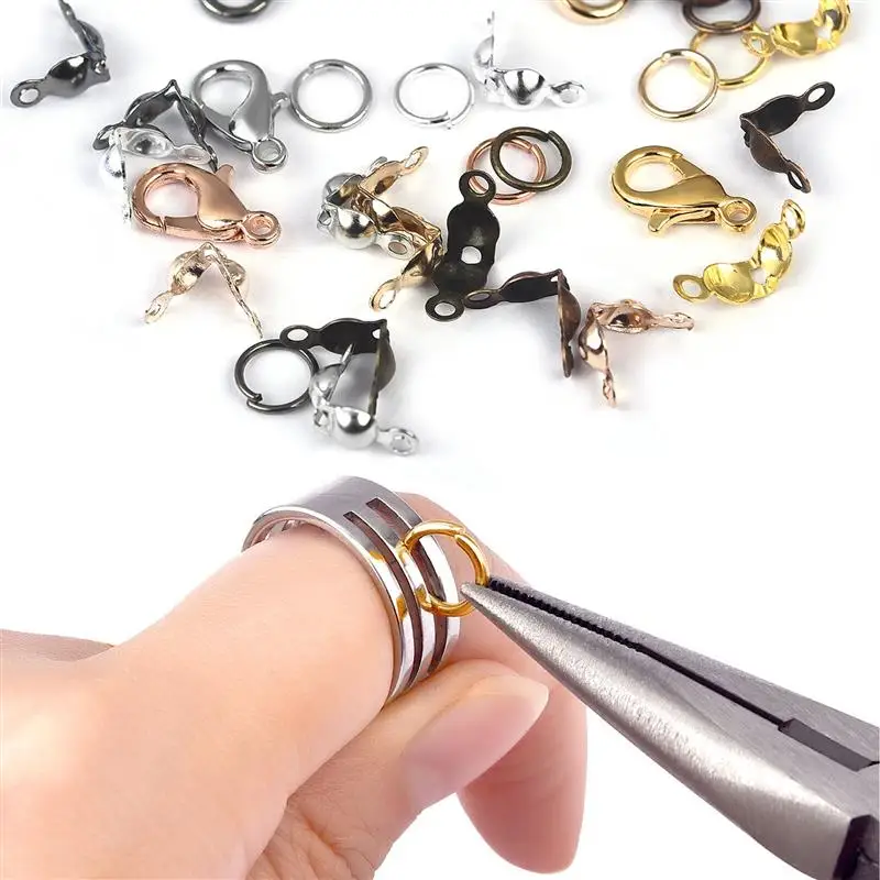 100pcs Metal Alloy Lobster Clasp Rings Connector Clasp Crimp End Beads For Bracelet Necklace Chains Jewelry Making Accessories