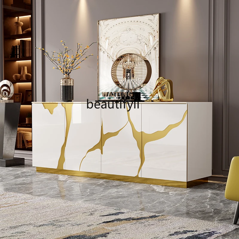 

Italian Entrance Cabinet Modern Living Room Curio Cabinet Light Luxury Minimalistic Partition Home Dining Side Storage Cabinet