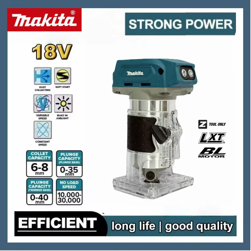 Recortadora inalámbrica DRT50 Makita, máquina cortadora recargable, herramienta de ranurado sin escobillas, fresadora, máquina de grabado de carpintería