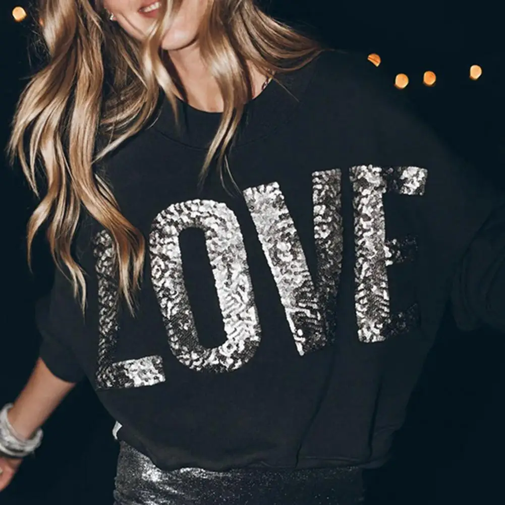 

Блузка женская с рукавом летучая мышь, топ с блестками, Декор, рукав летучая мышь, о-образный вырез, Свободный Длинный пуловер, мягкая Дамская Футболка, осень-весна