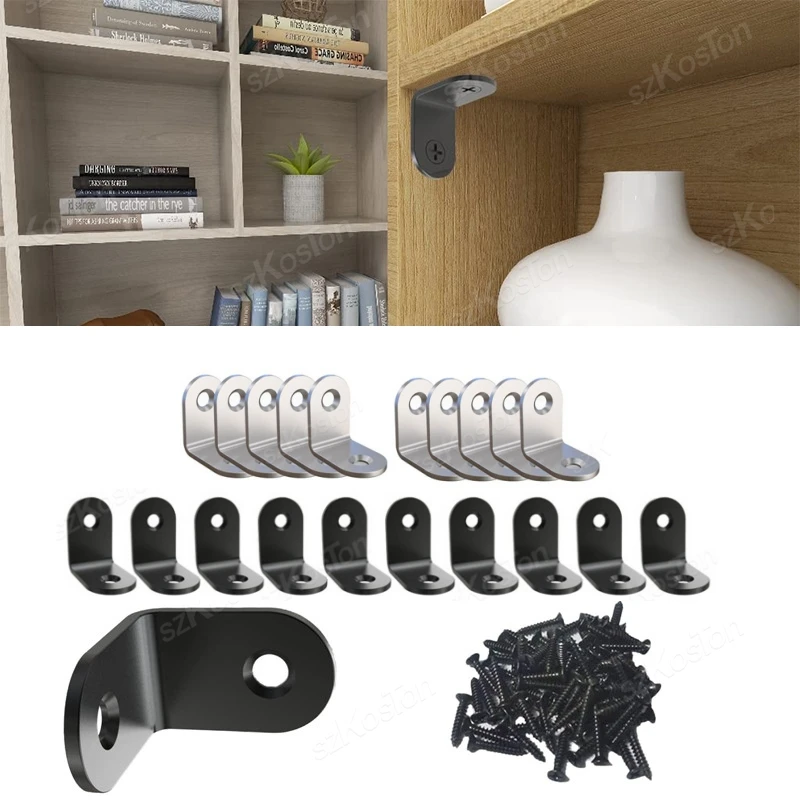 10pcs/lot L-shaped Right Angle Support Accessories with Screws Heavy Duty Connection Angle Connector Furniture Wardrobe Fixed