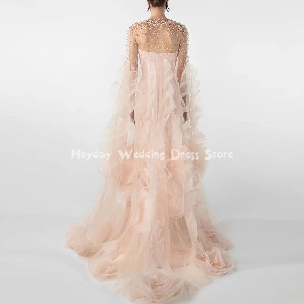 

Heyday женское роскошное вечернее платье с жемчугом и бисером, без рукавов и оборками, со шлейфом, длиной до пола, элегантные платья 2025