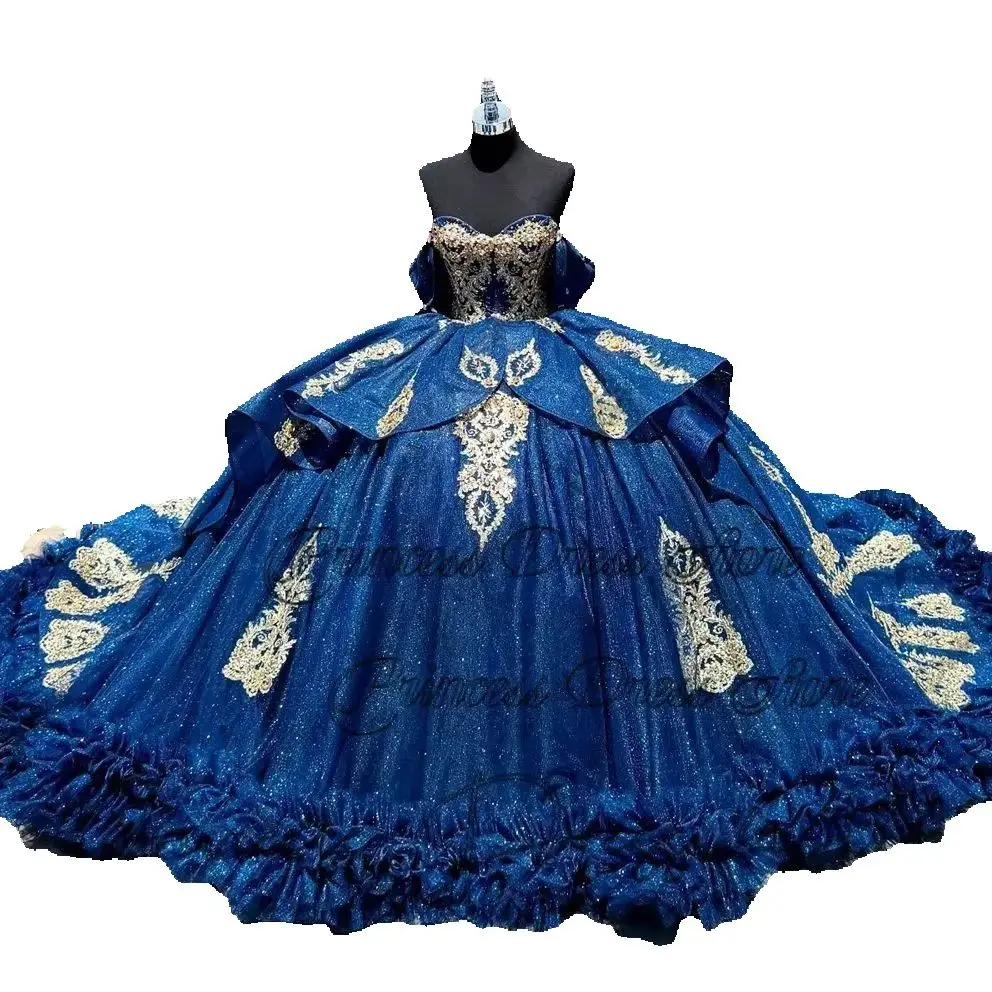 

Элегантное бальное платье Quinceanera, блестящая кружевная аппликация, корсет с бисером, милое платье 16, Vestidos De 15 Anos по индивидуальному заказу