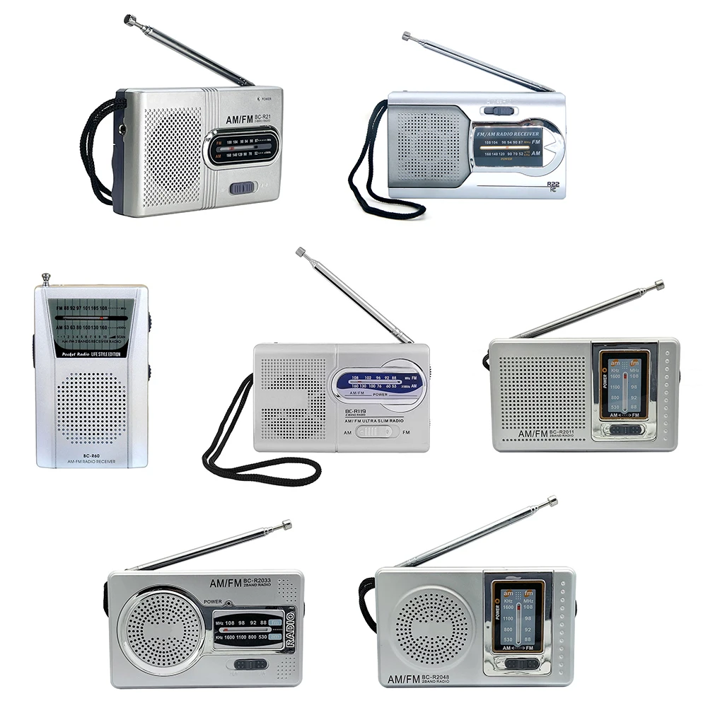 Mini Radio BC-R21/22/60/119/2011/2033/2048 AM Radio FM antena telescópica batería Radio portátil mejor recepción más duradera