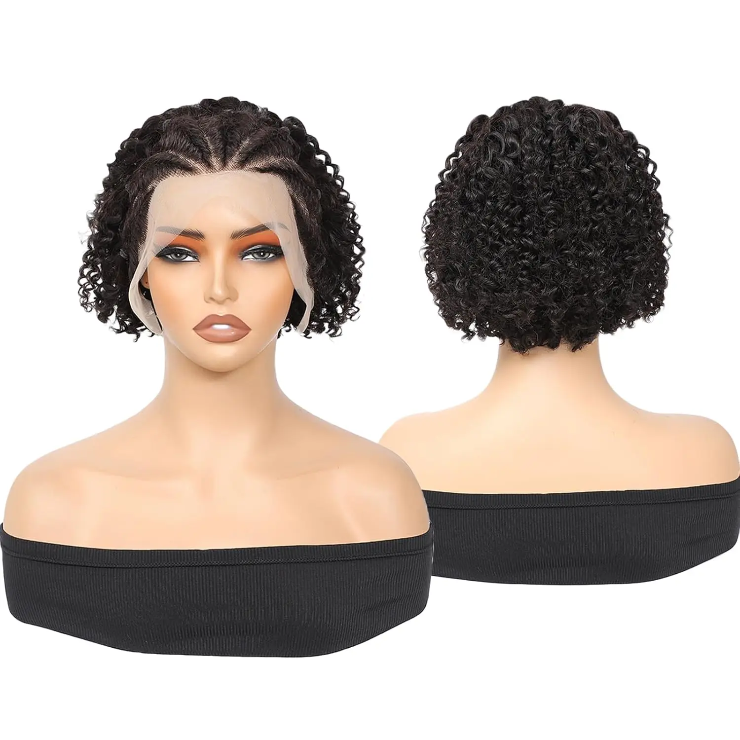 Braided Lace Front Wigs For Black Women Braided Curly Human Hair Wigs Fully Handmade Braided Wig Pixie Cut 13x4 Curly Bob Wig