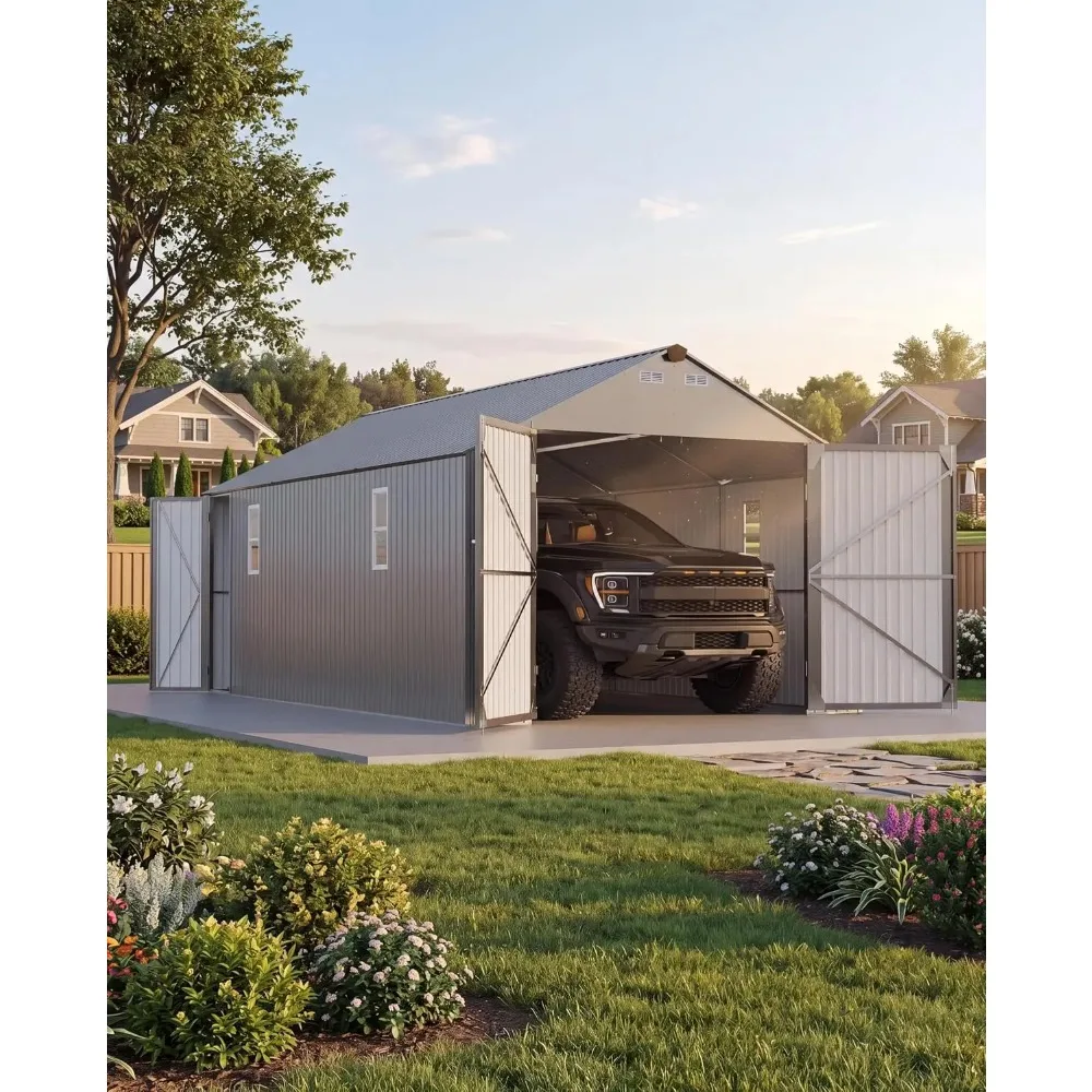 12x20 ft Metal Carport with Sidewall and Hinged Door, Custom