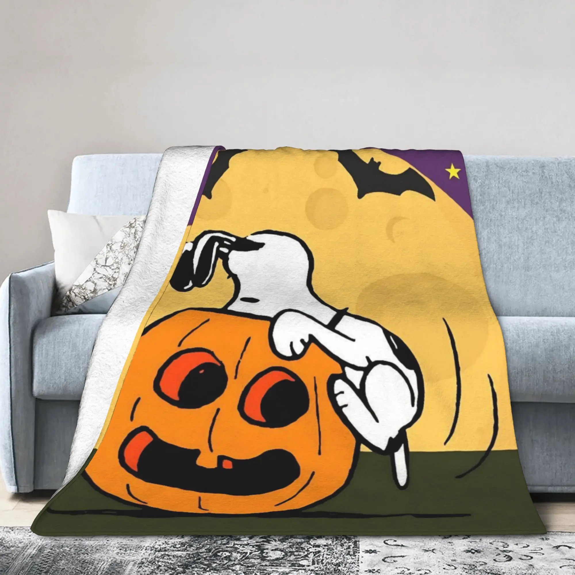 Halloween Snoopys Blanket Flannel Spring Autumn Pumpkin Bat Breathable Super Soft Throw Blanket for Bed Car Bedspread