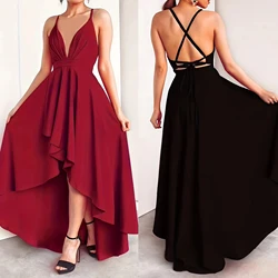 Damskie seksowne suknie balowe jednokolorowe dekolt w serek Backless Party Halter suknie wieczorowe paski spaghetti ślubne sukienki w dużych rozmiarach