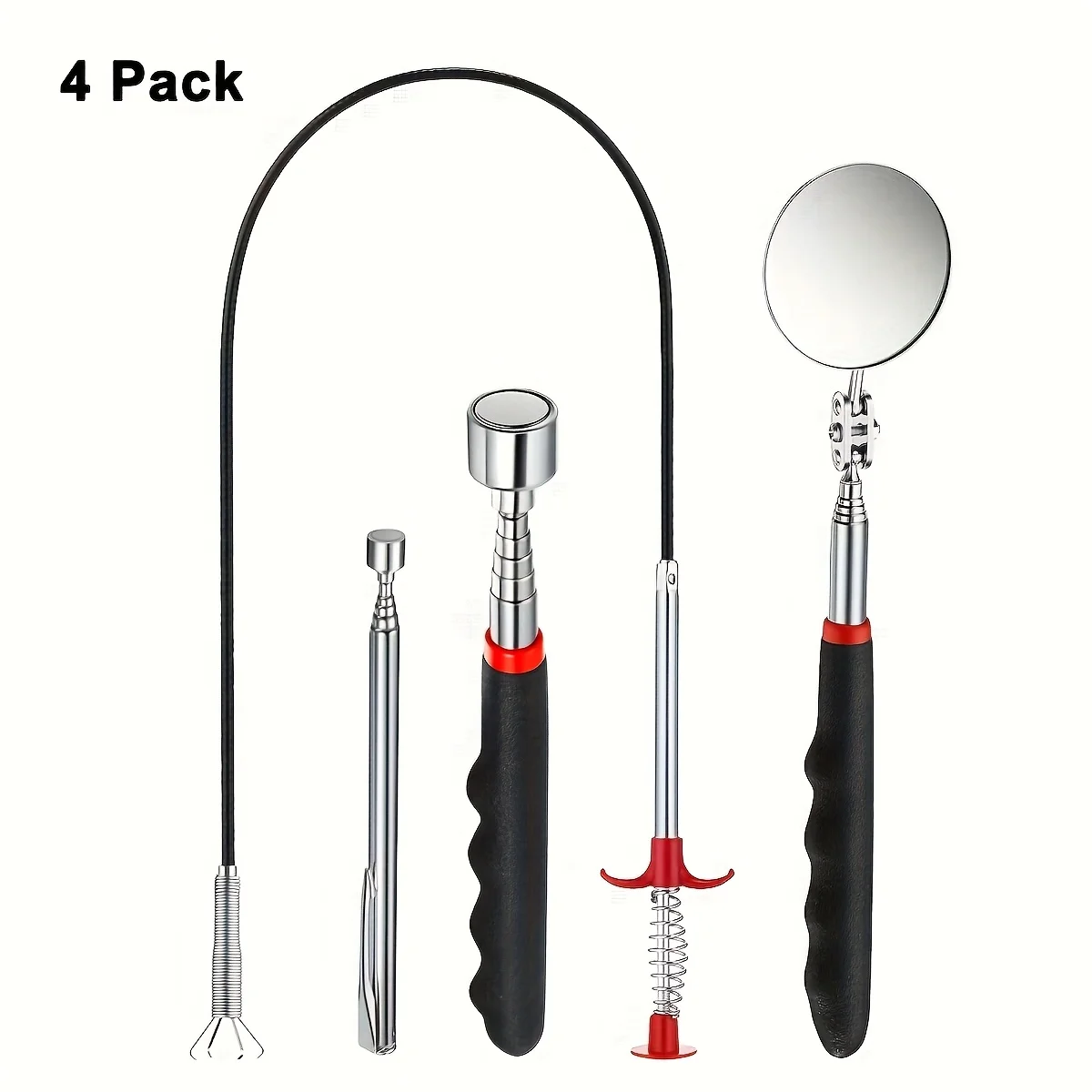 

4 шт., телескопический магнитный набор инструментов, инспекционное зеркало, гибкий пружинный захват, магнитная палка, инструменты для ремонта автомеханика