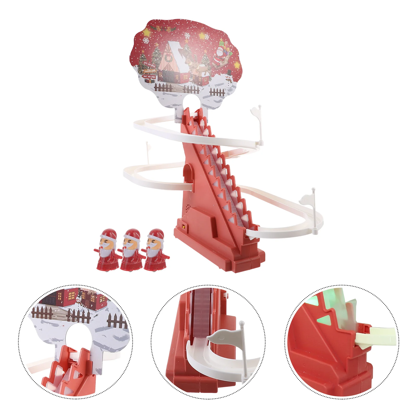 

Electric Climbing on Ladder Santa Claus with Race Track Fiogurines Stairs Cars Toys Slide For Toddlers 1-3 Automatic