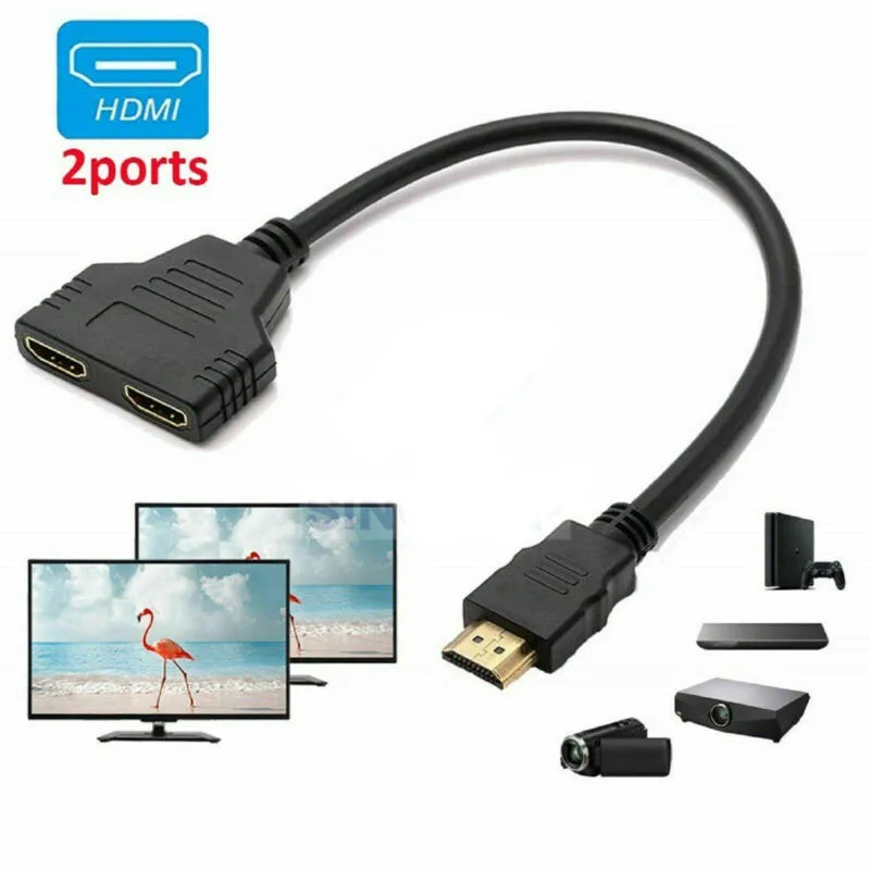 1x HDMI Splitter 1 to 2 Out Cable Adapter Full HD 1080P Male to 2 Female 3D for HD projectors DLP LCD TV & Audio