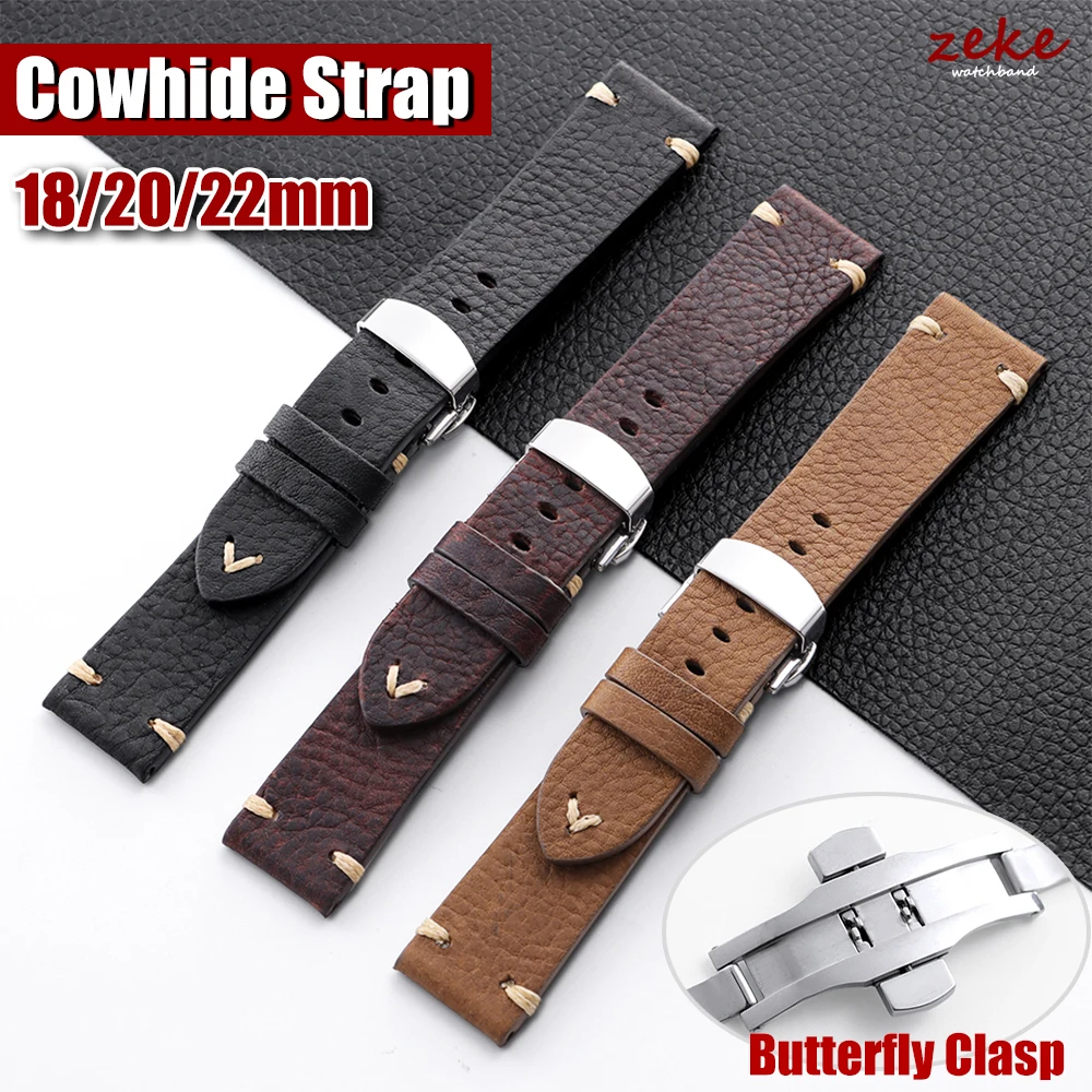 18mm 20mm 22mm Universal Echtes Kalbsleder Uhrenarmband Vintage Handgefertigte Nähte Riemen für Seiko für Omega Armband Gürtel