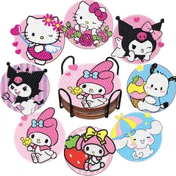 New Sanrio Diamond Painting Coasters Round Acrylic Bottom Placemats Handmade Diy Crystal Diamond Figure Cute Stickers