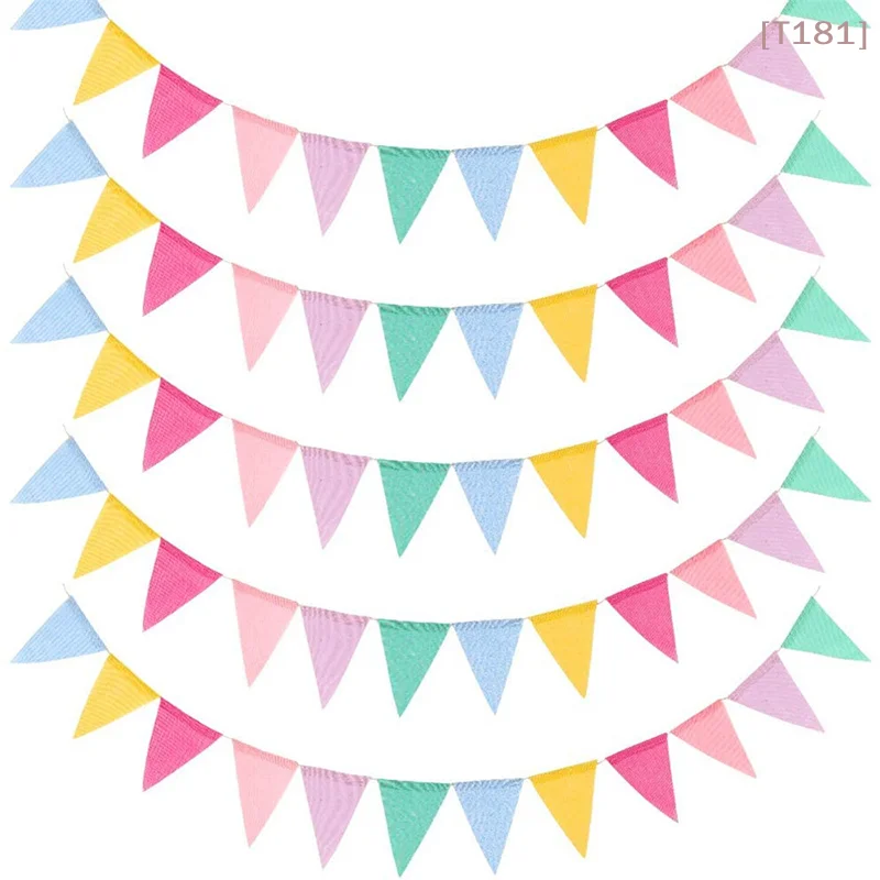 4M Colorful Jute Linen Flags Pennant Birthday Bunting Banners Wall Hanging Wedding Hanging Banner Party Garland for Home Decor